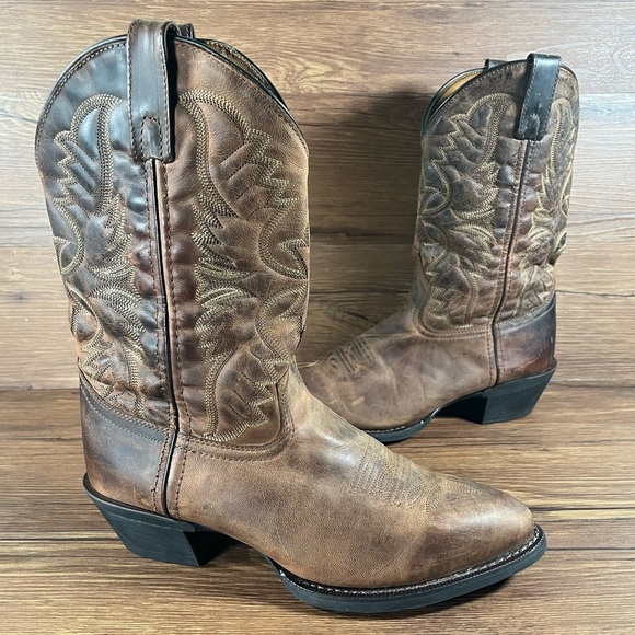 Laredo Boots Brown Leather Cowboyy Boots Shoes Men’s Size 10 EXTRA WIDE - Picture 1 of 10